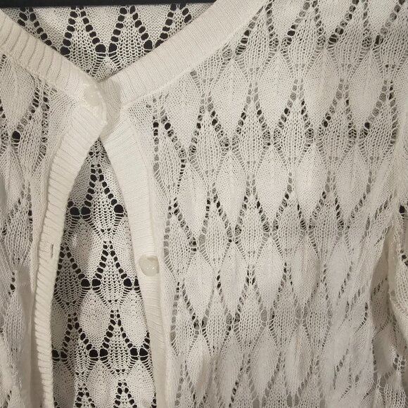 Loft pretty white open weave cardigan. Size M - Picture 2 of 3
